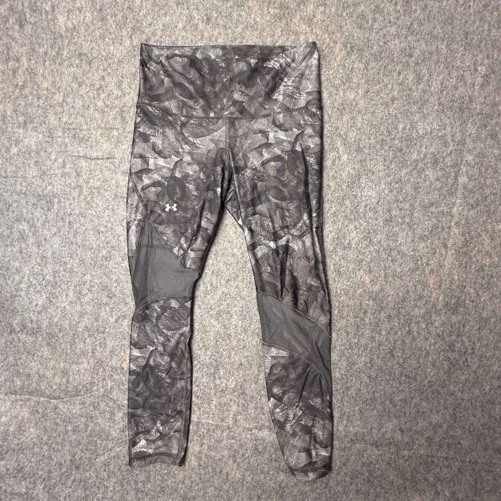Under Armour HeatGear Compression Women Leggings M Gray Abstract Mesh 24"